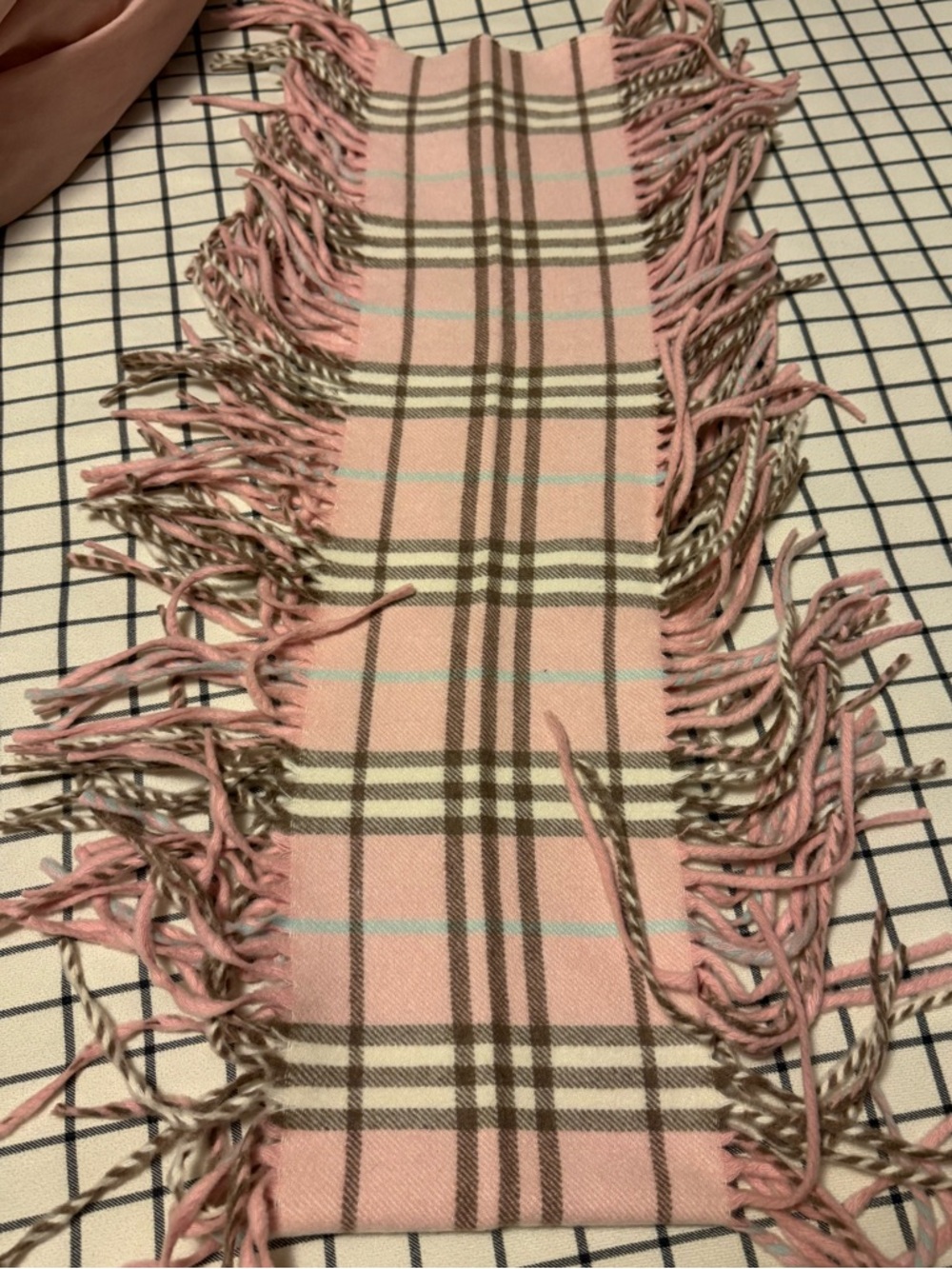 Burberry Pink and Brown Cashmere Plaid Scarf - Picture 3 of 3